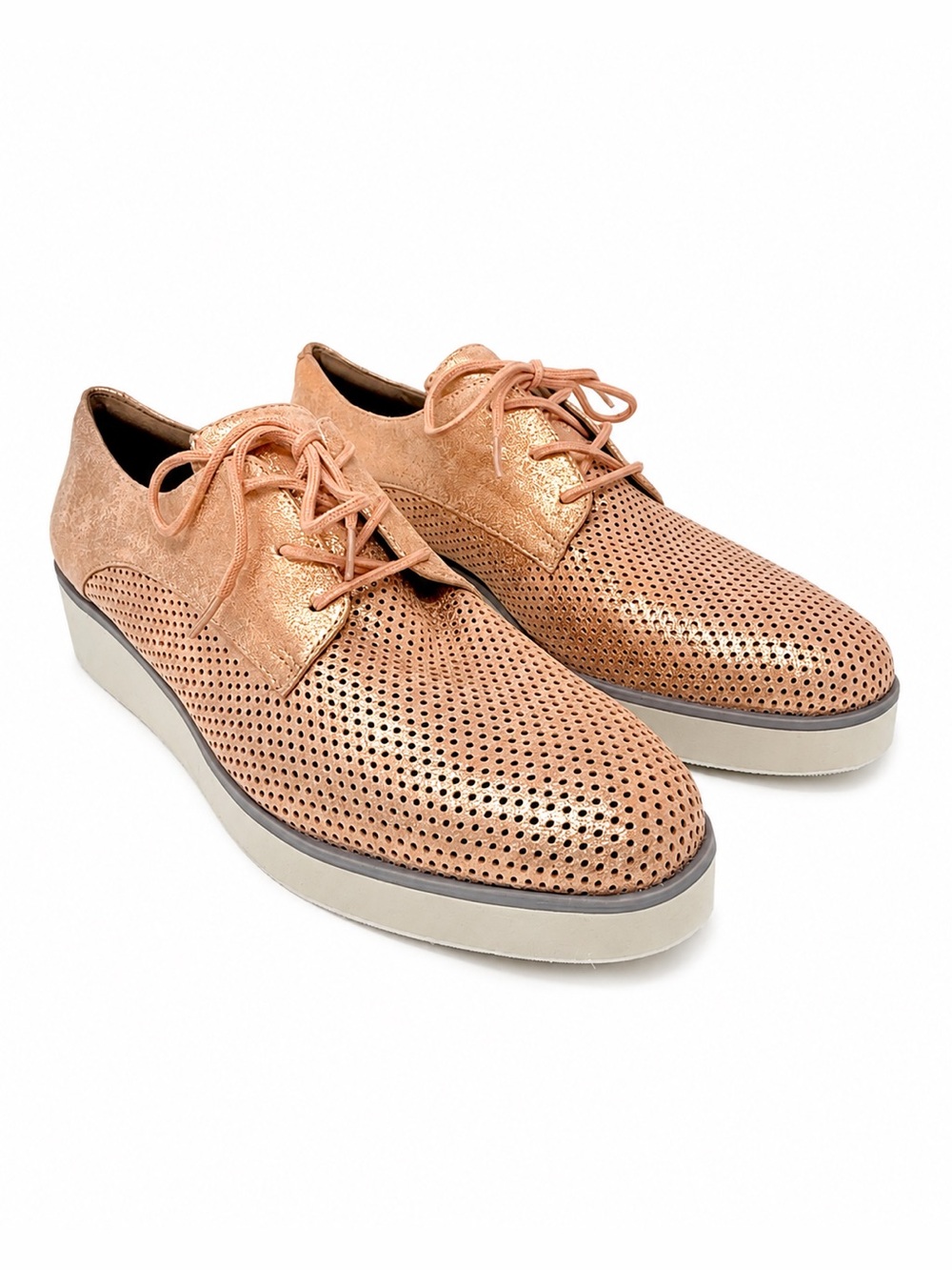 SoftWalk Rose Gold Metallic Perforated Platform Oxfords Size 10.5 Narrow Comfort